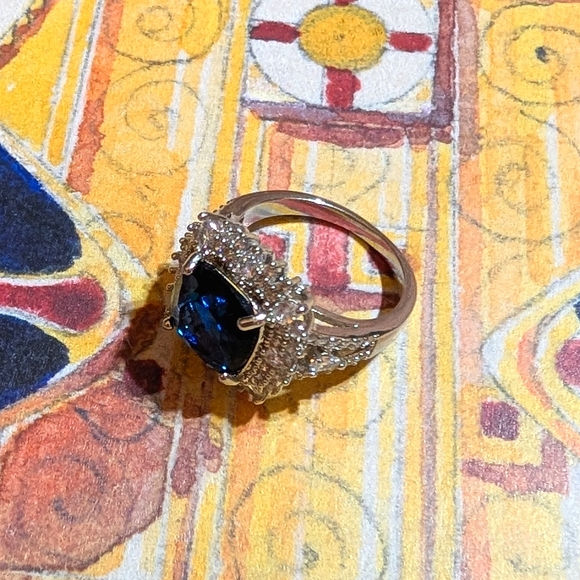 Blue Sapphire and CZ Sterling Silver Ring - Picture 6 of 8